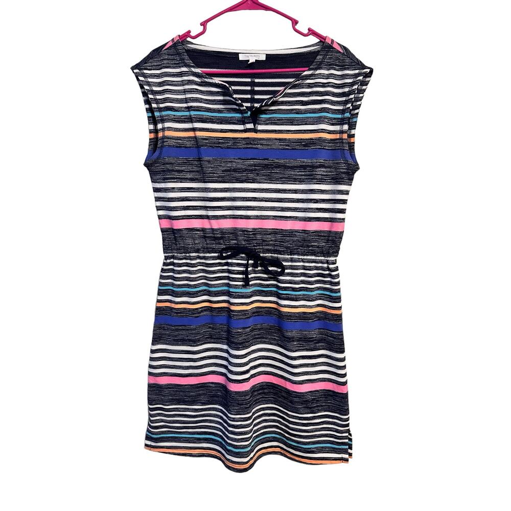 T by Talbots Sleeveless Marled Striped Drawstring Dress Size Small